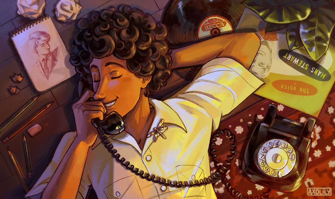 Original character art of Nathan on the telephone.